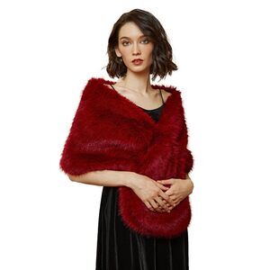 4216 Women Faux Fur Shawl Cover Up Stole Shrug Winter Bridal Wedding